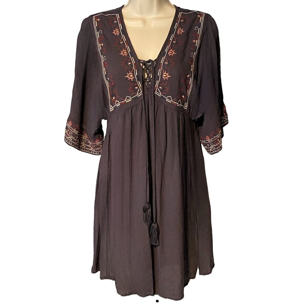 Knox Rose Black Mini Dress with Red Embroidery